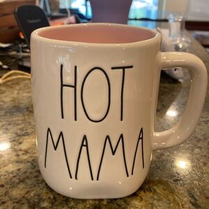 ‘HOT MAMA’ Rae Dunn mug. Beautiful pink color inside of a light cream mug.